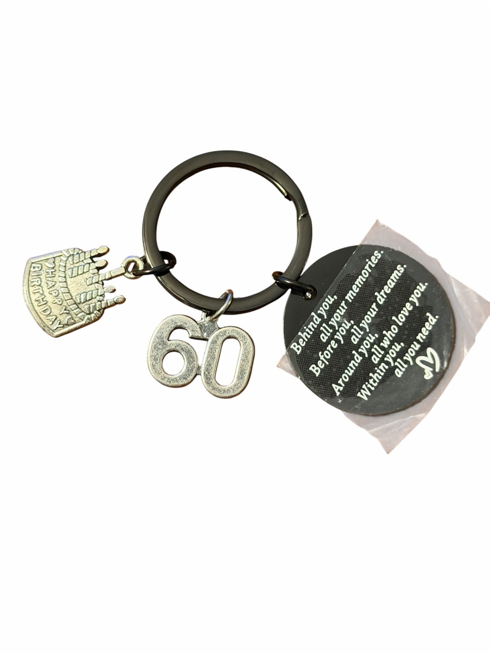 60th Birthday Keychain Charm Set - Silver and Black